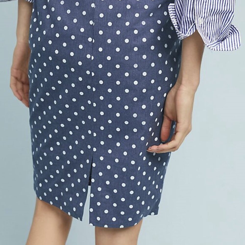 NWT Anthropologie Polka Dot Chambray Pencil Skirt by ISLA MAUDE - Picture 3 of 8